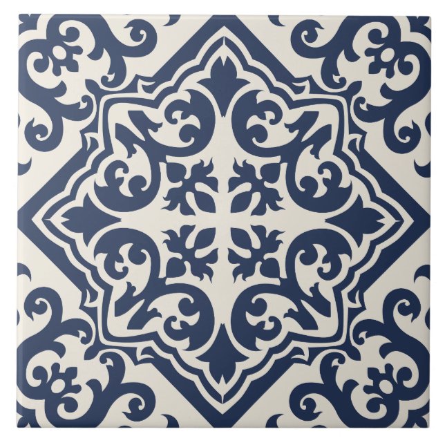 Navy Blue Andalusian Scrollwork Tile (Front)