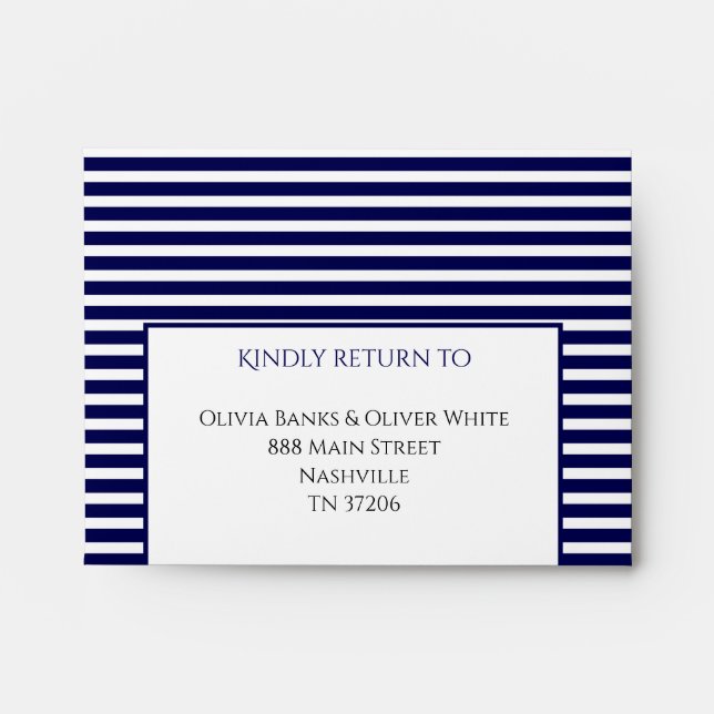 Navy Blue andWhite Striped - Wedding Invite RSVP Envelope (Front)