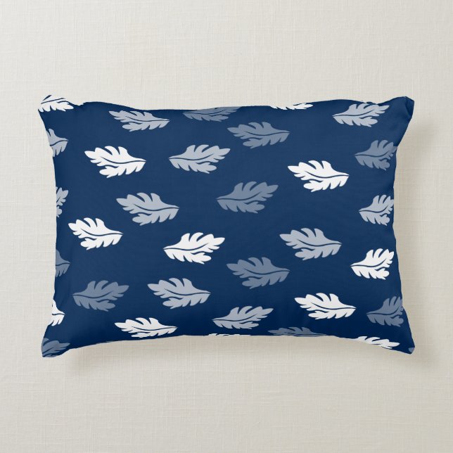 Navy Blue Antique Leaves Pattern Decorative Cushion (Front)