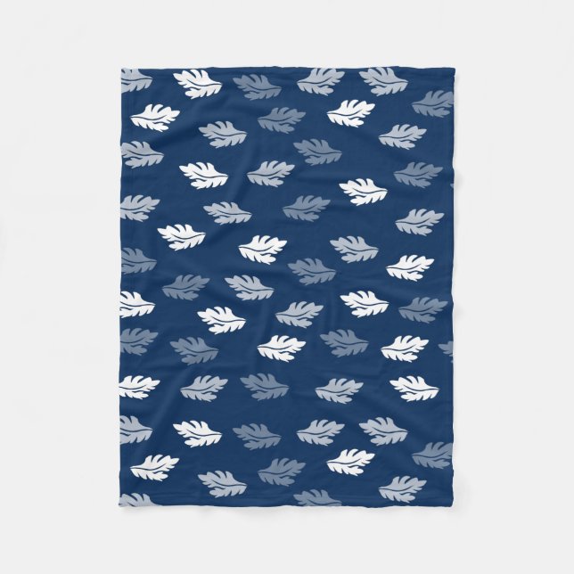 Navy Blue Antique Leaves Pattern  Fleece Blanket (Front)