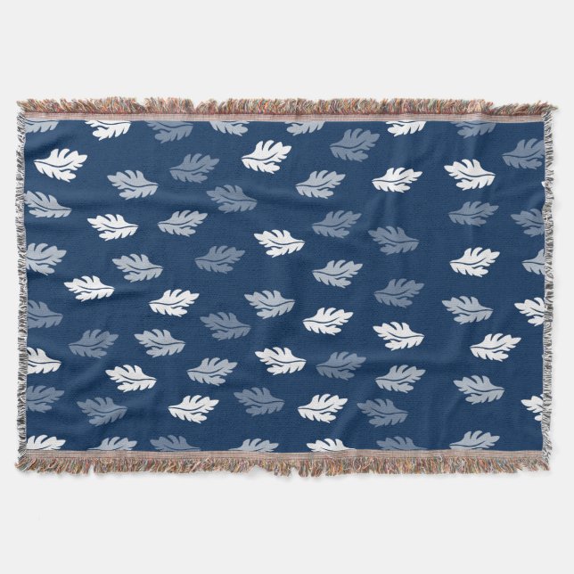 Navy Blue Antique Leaves Pattern  Throw Blanket (Front)