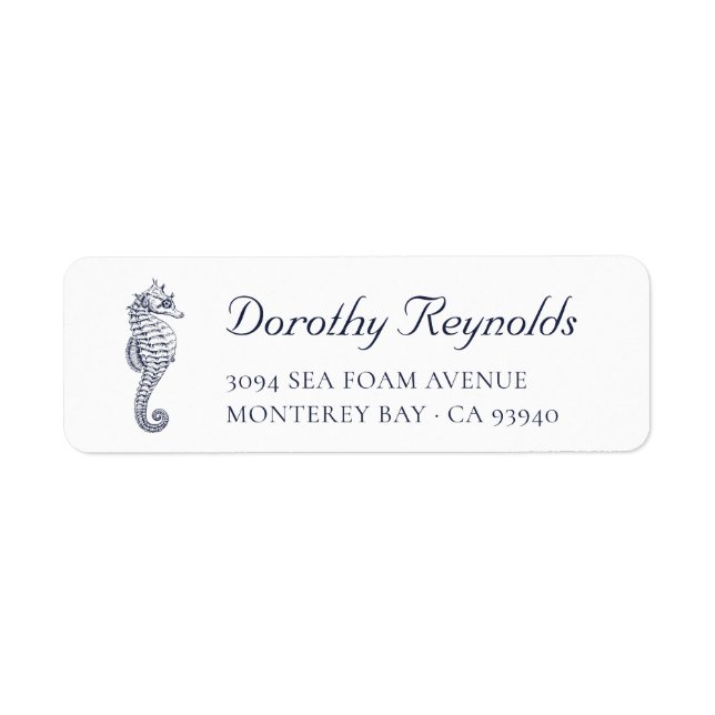 Navy Blue Antique Seahorse. Return Address  Label (Front)