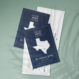 Navy Blue & Aqua Home Sweet Home - Texas Moving Announcement Postcard