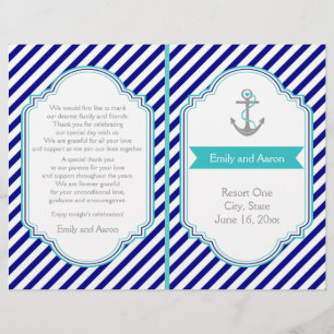 Navy blue, aqua nautical wedding program