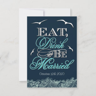 Navy Blue & Aqua Nautical Wedding RSVP Cards