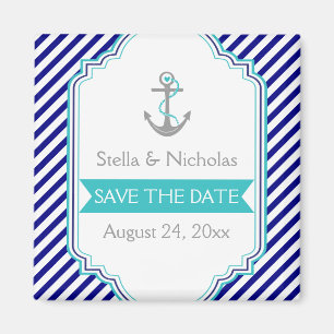 Navy blue, aqua nautical wedding Save the Date Magnet