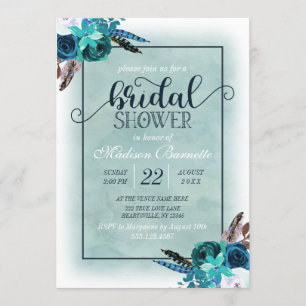 Navy Blue Aqua Watercolor Bridal Shower Invitation