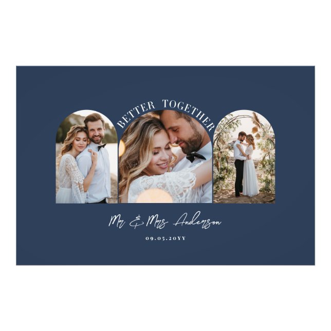 Navy blue arch multi photo wedding gift decor print (Front)