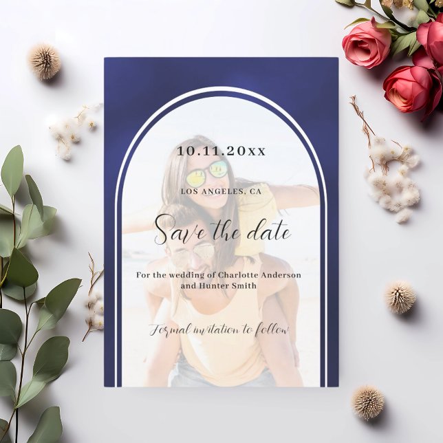 Navy blue arch photo save the date (Creator Uploaded)