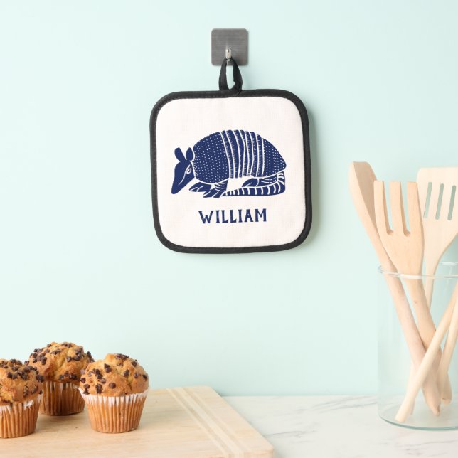 Navy Blue Armadillo and Name Personalised Pot Holder (Insitu(Hanging))