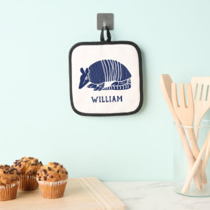 Navy Blue Armadillo and Name Personalized Pot Holder
