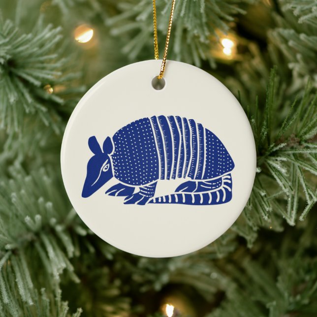 Navy Blue Armadillo Personalised Ceramic Ornament (Tree)