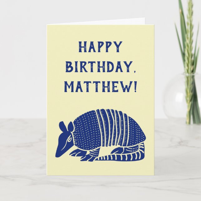 Navy Blue Armadillo Personalised Custom Message Card (Front)