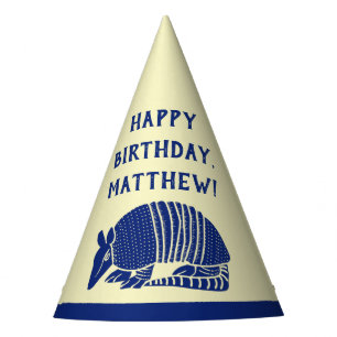 Navy Blue Armadillo Personalized Birthday Party Hat