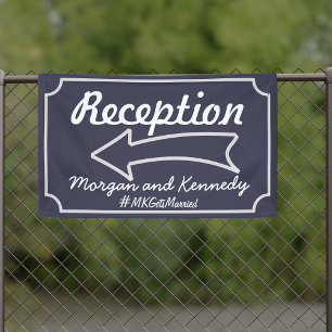 Navy Blue Arrow Left Reception Wedding Banner