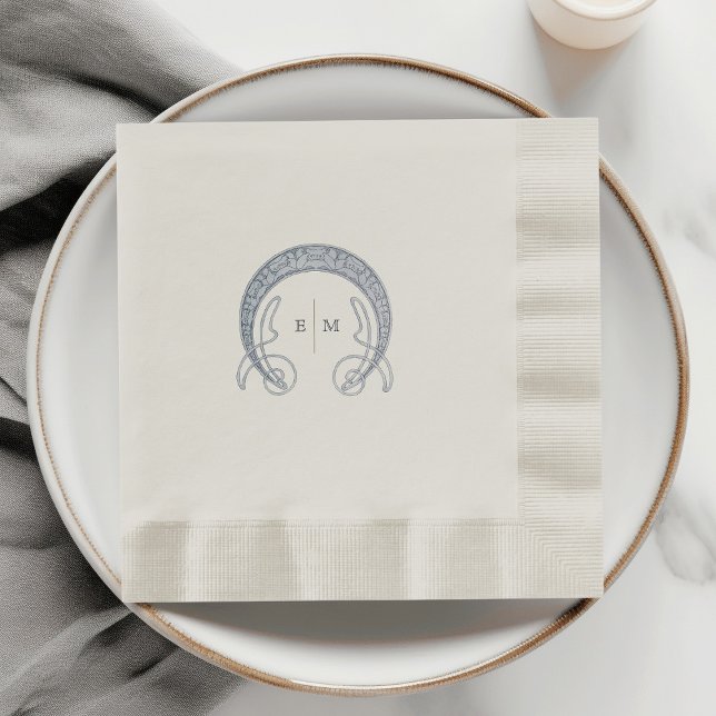 Navy Blue Art Nouveau Monogram Initial Table Decor Napkin (Creator Uploaded)