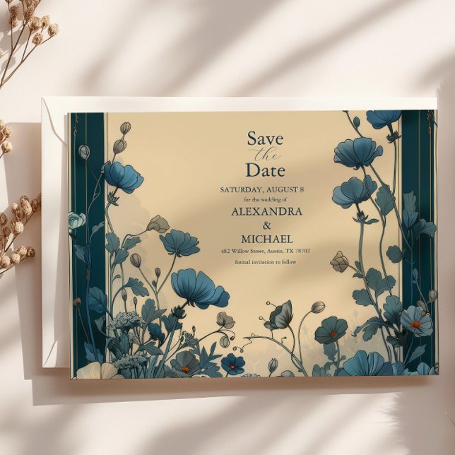 Navy Blue Art Nouveau Wedding Save The Date (Creator Uploaded)