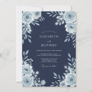 Navy Blue Artistic Winter Wedding Invitation