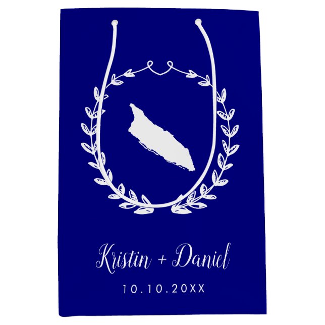 Navy Blue Aruba Map Wedding Welcome Swag Medium Gift Bag (Front)