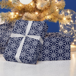 Navy blue Asanhoha Japanese Pattern Wrapping Paper