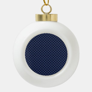 Navy Blue Automotive Carbon Fibre Weave Print Ceramic Ball Christmas Ornament