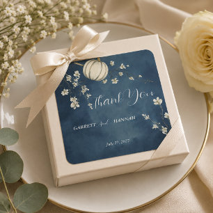 Navy Blue Autumn Pumpkin Wedding Square Sticker