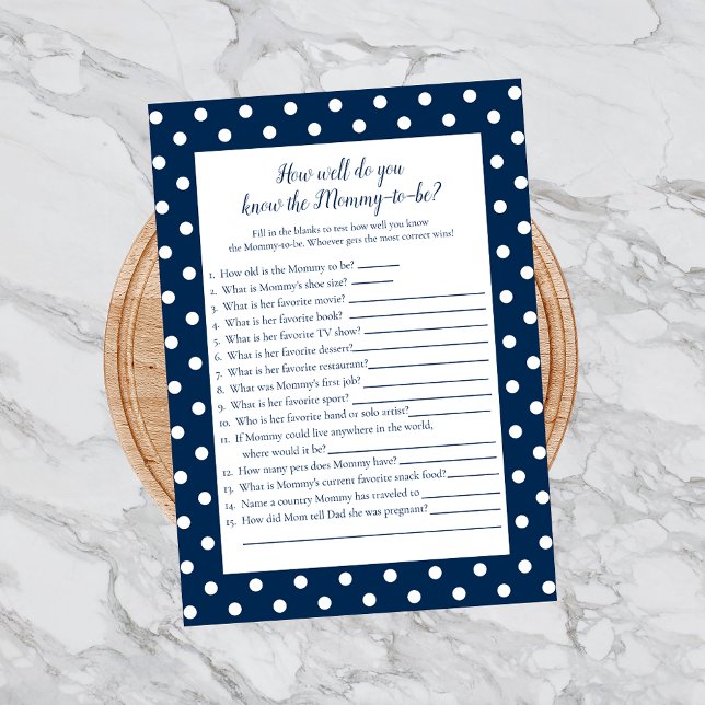 Navy Blue Baby Bow Who Knows Mum Best Shower Game Invitation (Creator Uploaded)