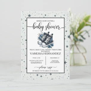 Navy Blue Baby High Tops Baby Shower Invitation