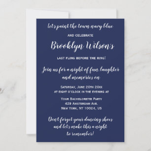 Navy Blue Bachelorette Party Invites with Hearts