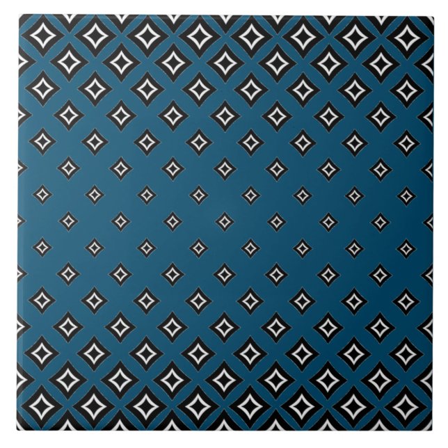 Navy Blue Background and Geometric Square Pattern Ceramic Tile (Front)