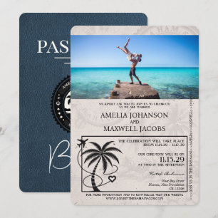 Navy Blue Bahamas Passport Wedding Invitation