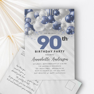 Navy Blue Balloon Glitter 90th Birthday  Postcard