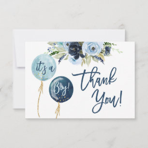 Navy Blue balloons baby shower thank you Card