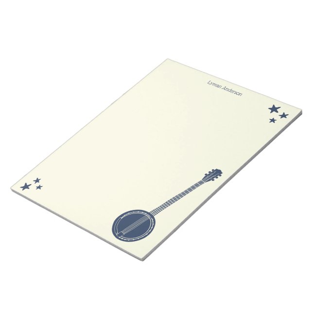 Navy Blue Banjo Personalised Writing Paper Notepad (Angled)