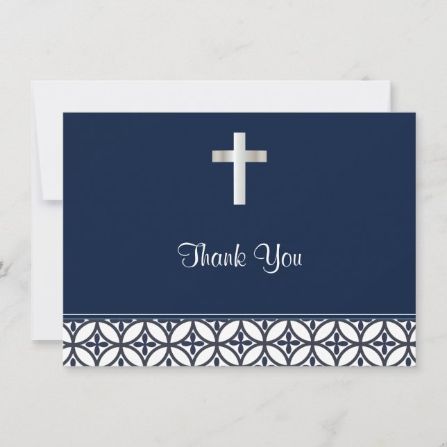 Navy Blue Baptism Thank You Card (Front)