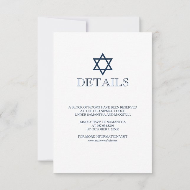Navy Blue Bar Mitzvah Details Card (Front)