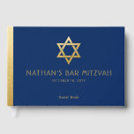 Navy Blue Bar Mitzvah Gold Star of David Custom Guest Book<br><div class="desc">Elegant modern blue and gold classic bar mitzvah personalised custom printed guest book with custom name,  date and Star of David.</div>