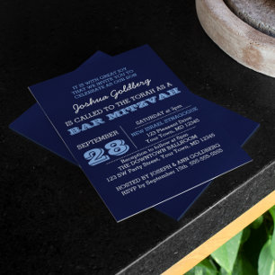 Navy Blue Bar Mitzvah Invitation with Name Logo