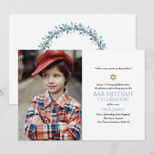 Navy Blue Bar Mitzvah Invitations Elegant Floral