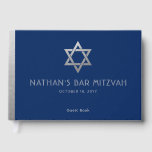 Navy Blue Bar Mitzvah Silver Star of David Custom Guest Book<br><div class="desc">Elegant modern blue and silver classic bar mitzvah personalised custom printed guest book with custom name,  date and Star of David.</div>