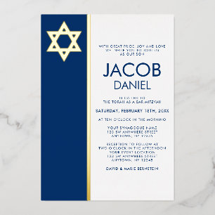 Navy Blue Bar Mitzvah Star of David Gold