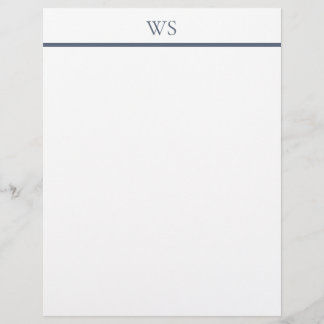 Navy Blue Bar Monogram Letterhead Stationery