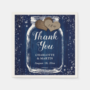 Navy Blue Barn Wood Mason Jar Thank You Wedding Napkin