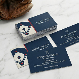 Navy Blue Baseball Coach Sports Team Coach Business Card