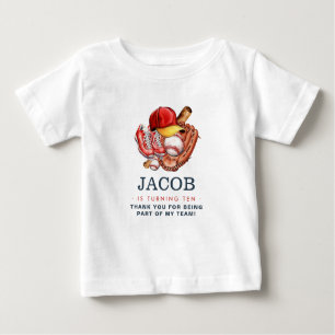 Navy Blue Baseball Kids Birthday Party Watercolor  Baby T-Shirt