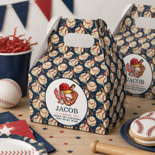 Navy Blue Baseball Kids Birthday Party Watercolor Favour Box