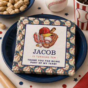 Navy Blue Baseball Kids Birthday Party Watercolor  Napkin