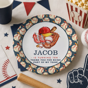Navy Blue Baseball Kids Birthday Party Watercolor Paper Plate