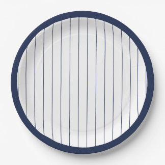 Navy Blue Baseball Pinstripe Birthday Party Paper Plate