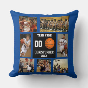 Navy Blue Basketball Modern Photo Collage Cushion